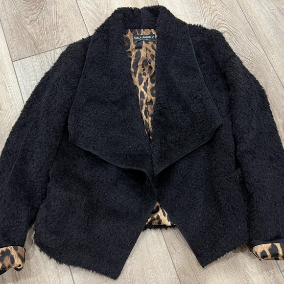 DOLCE & GABBANA Black Alpaca Fuzzy Open Jacket size 46 US 10 Sherpa - Picture 1 of 5
